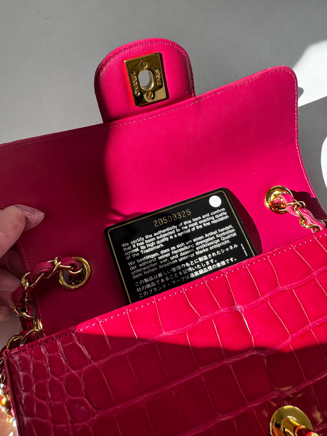 Chanel Pink Crocodile Mini Rectangular Flap Bag