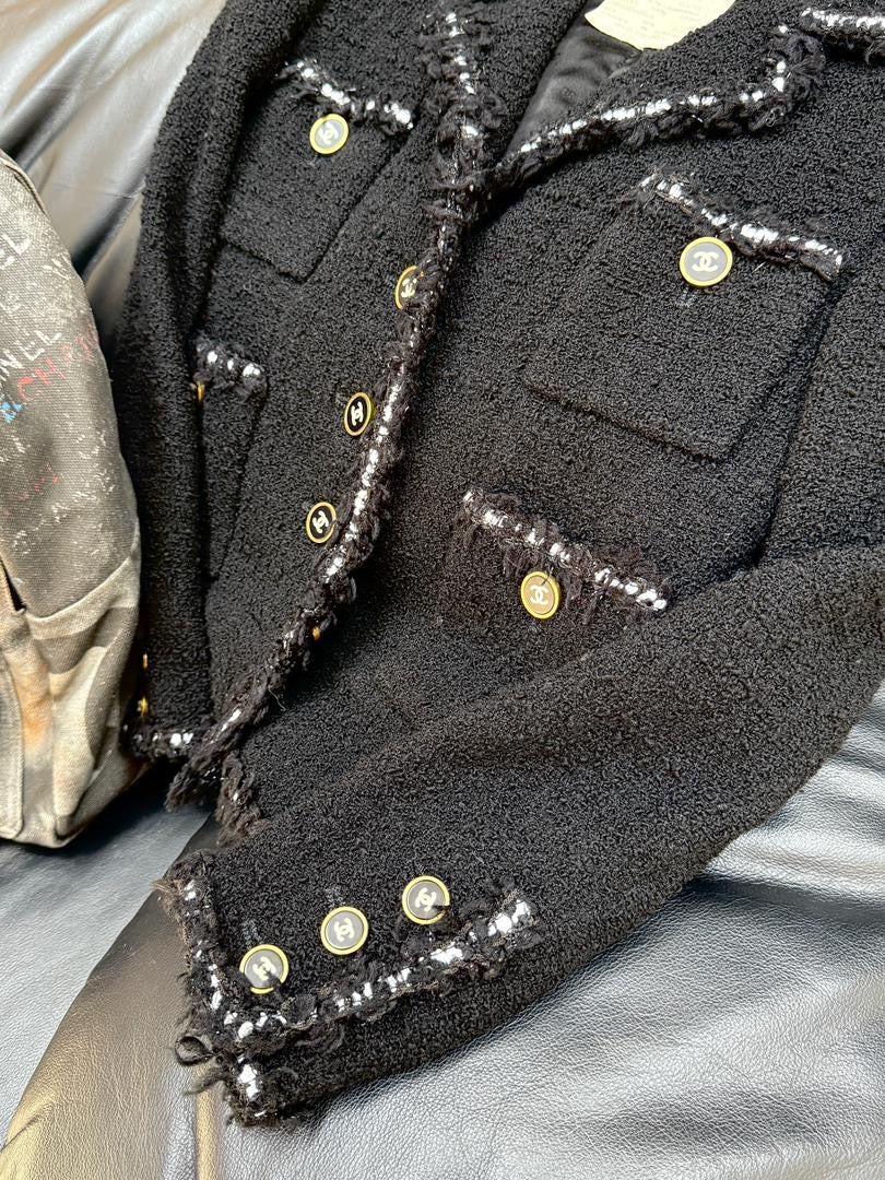 Chanel 1994 Black Vintage Museum Braided Trim CC Jacket