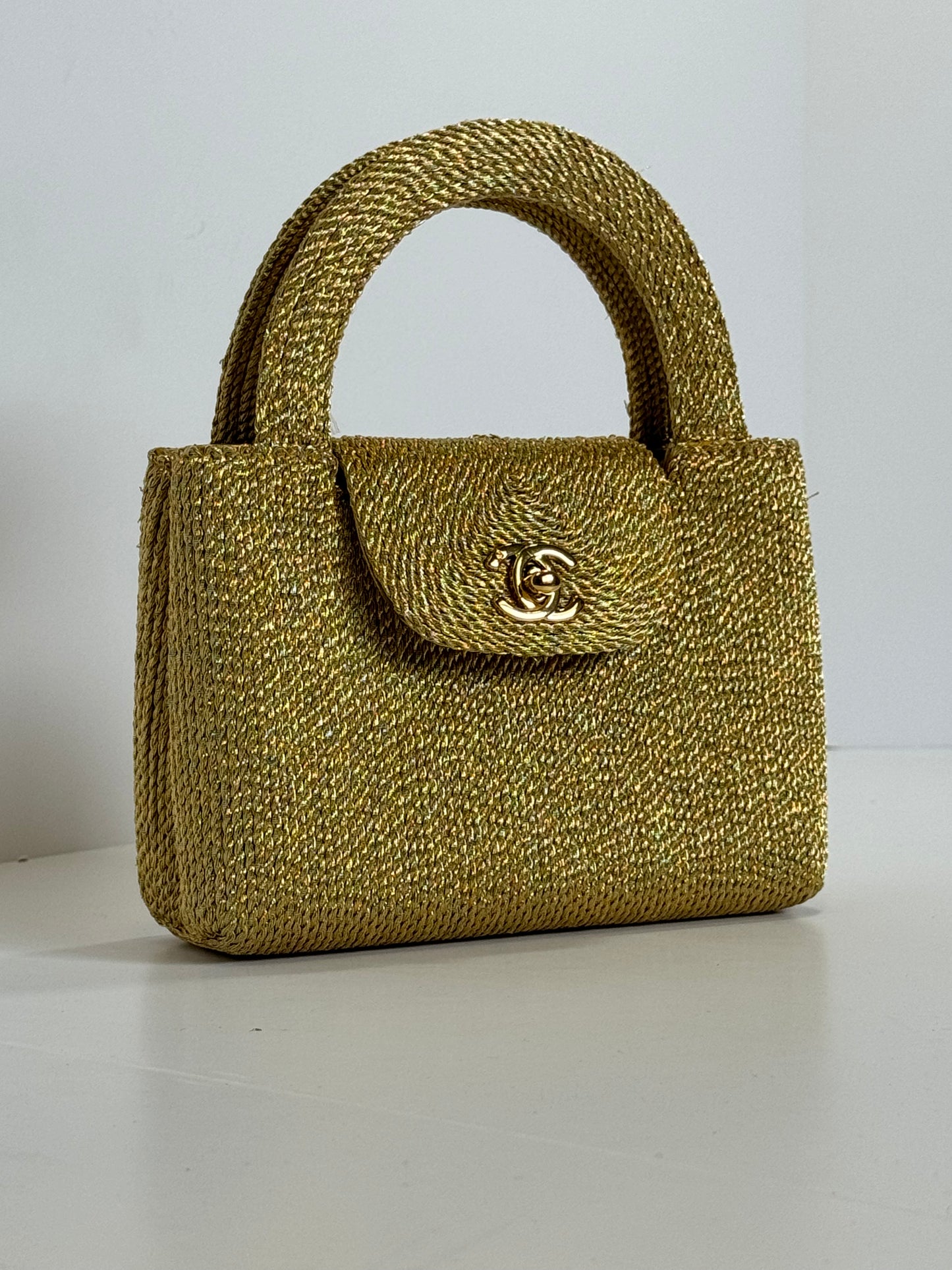 Chanel RARE 1998 Gold Silk Woven Mini Kelly