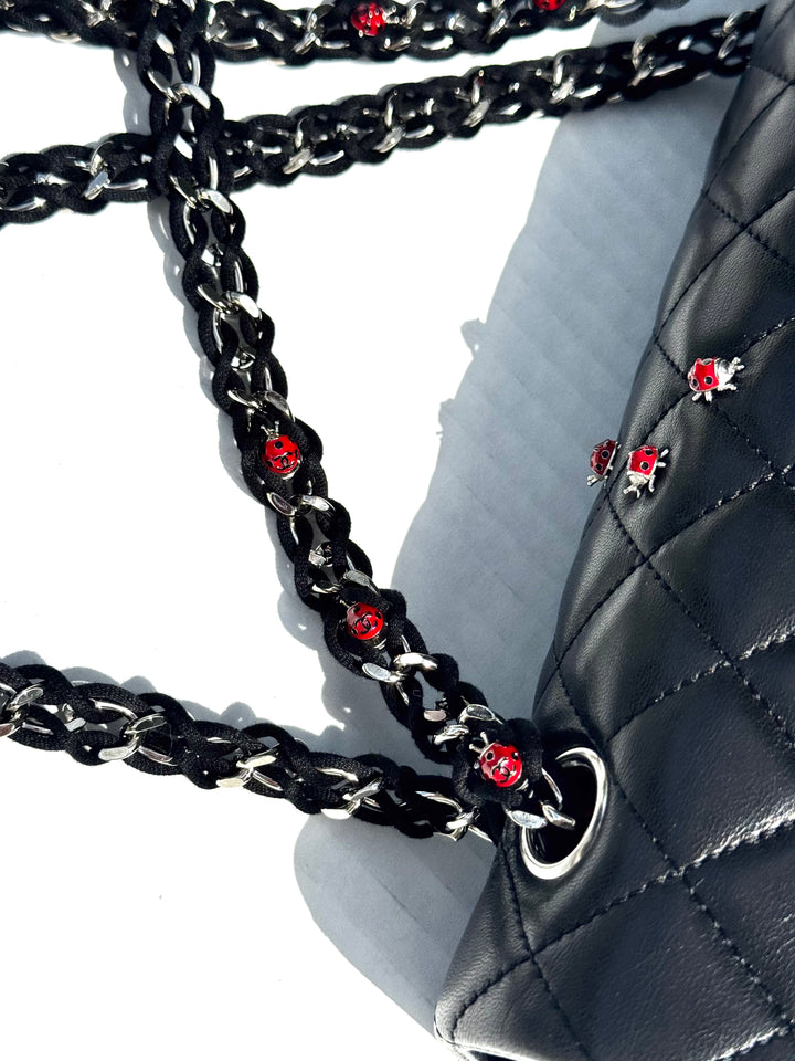 Chanel 2011 Black Ladybug Medium Lambskin Flap Bag