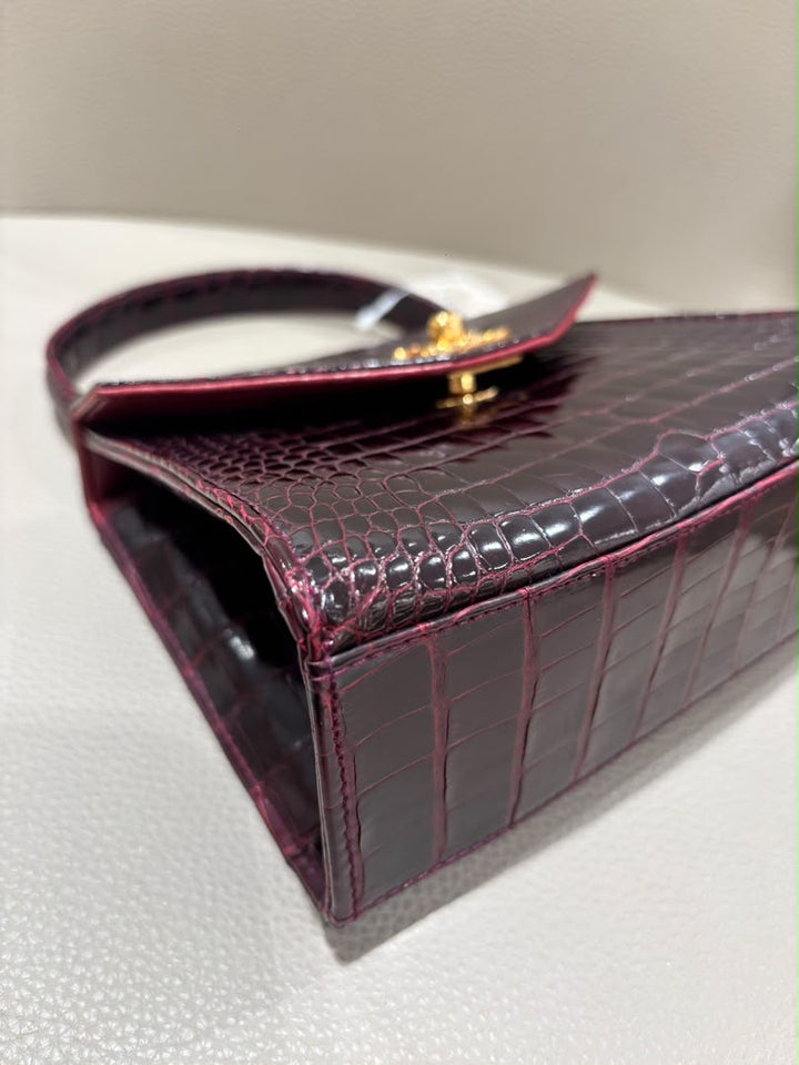 Chanel Mini Kelly Top Handle Bag Bordeaux Alligator 24K Gold-Plated Hardware 1997