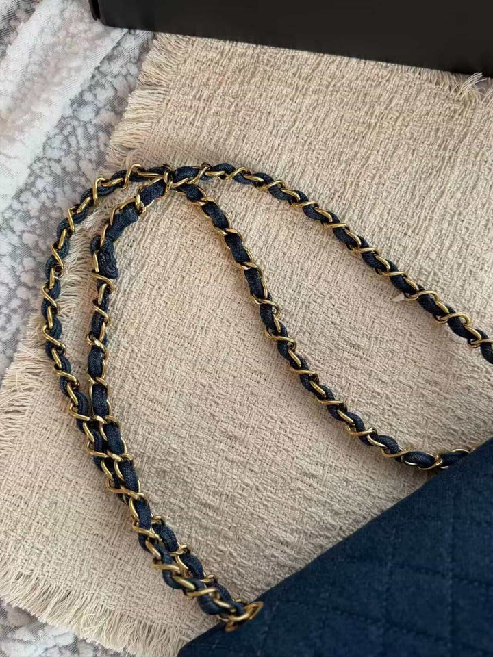 Chanel Small Classic Flap Bag Denim Blue 24K Plated Gold Hardware 1997