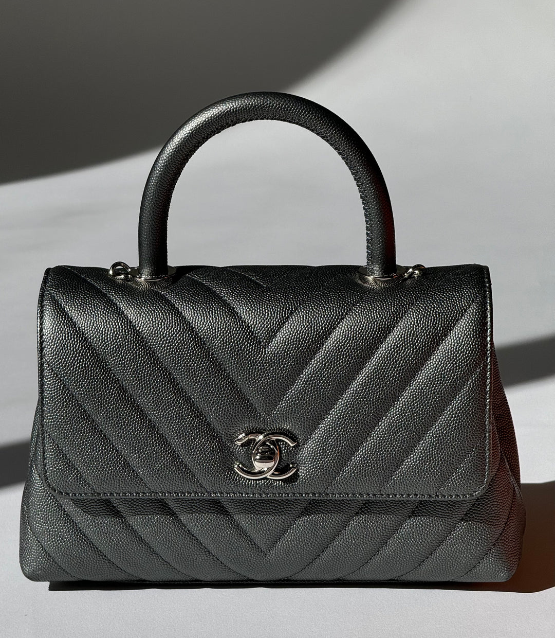 Chanel Small 19K Grey Caviar Coco