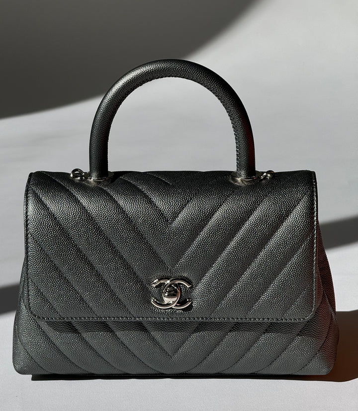 Chanel Small 19K Grey Caviar Coco