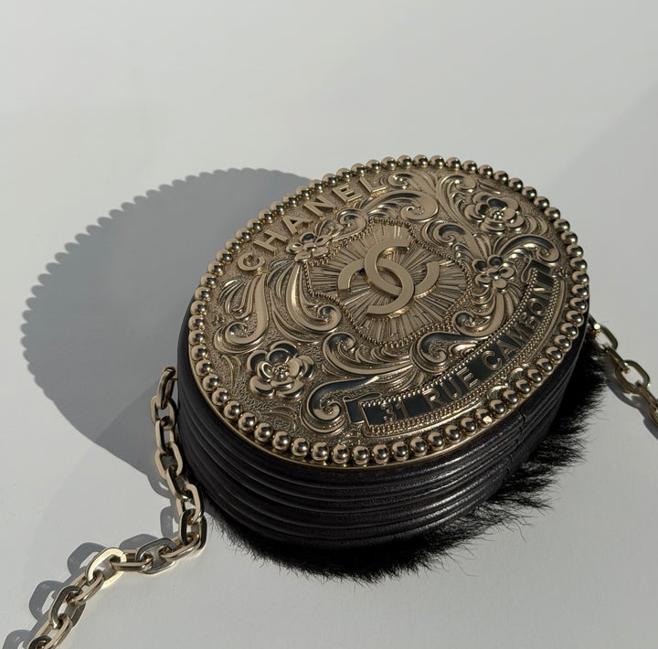 Chanel Paris-Dallas Belt Buckle Minaudière Black Lambskin & Pony Hair Gold & Palladium Hardware 2014
