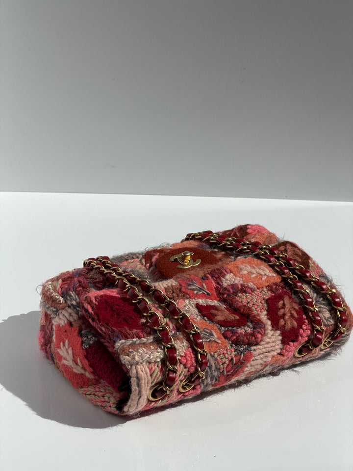 Chanel Embroidered Wool Medium Flap Bag Red Multicolor Gold Hardware 2018
