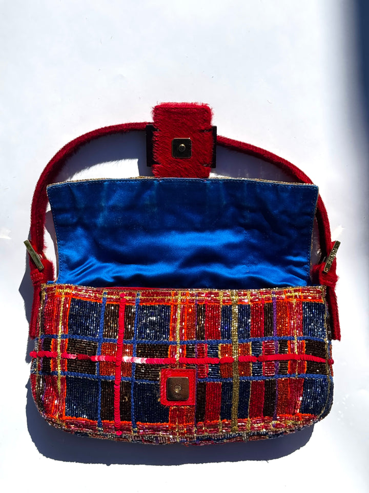 Fendi 1997 Vintage Beaded Ponyhair Baguette