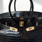 Hermes 18K Yellow Gold Diamond Black Porosus Crocodile Birkin 35