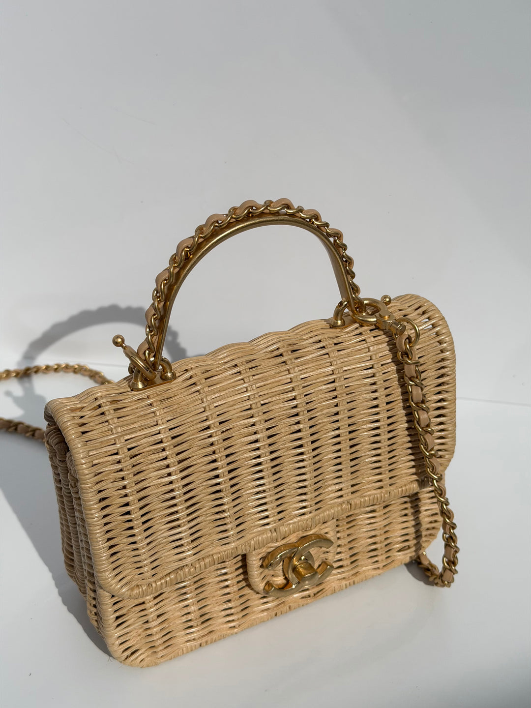 Chanel Braided Mini CC Top Handle Tan Rattan Gold Hardware 2025/26 Cruise