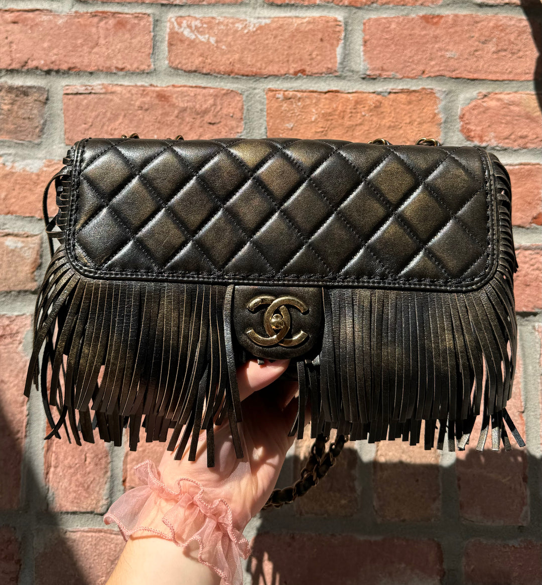 Chanel Metallic Calfskin Paris Dallas Fringe Flap Bag