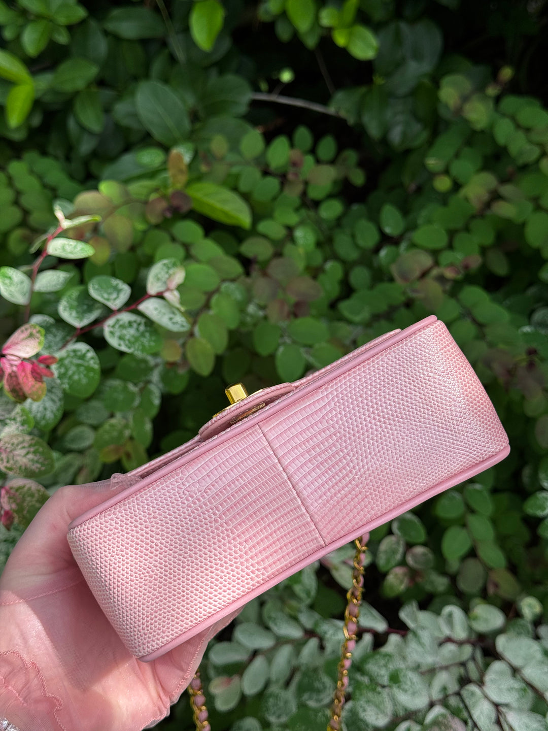 Chanel Sakura Pink Vintage Lizard Mini Square Flap Bag