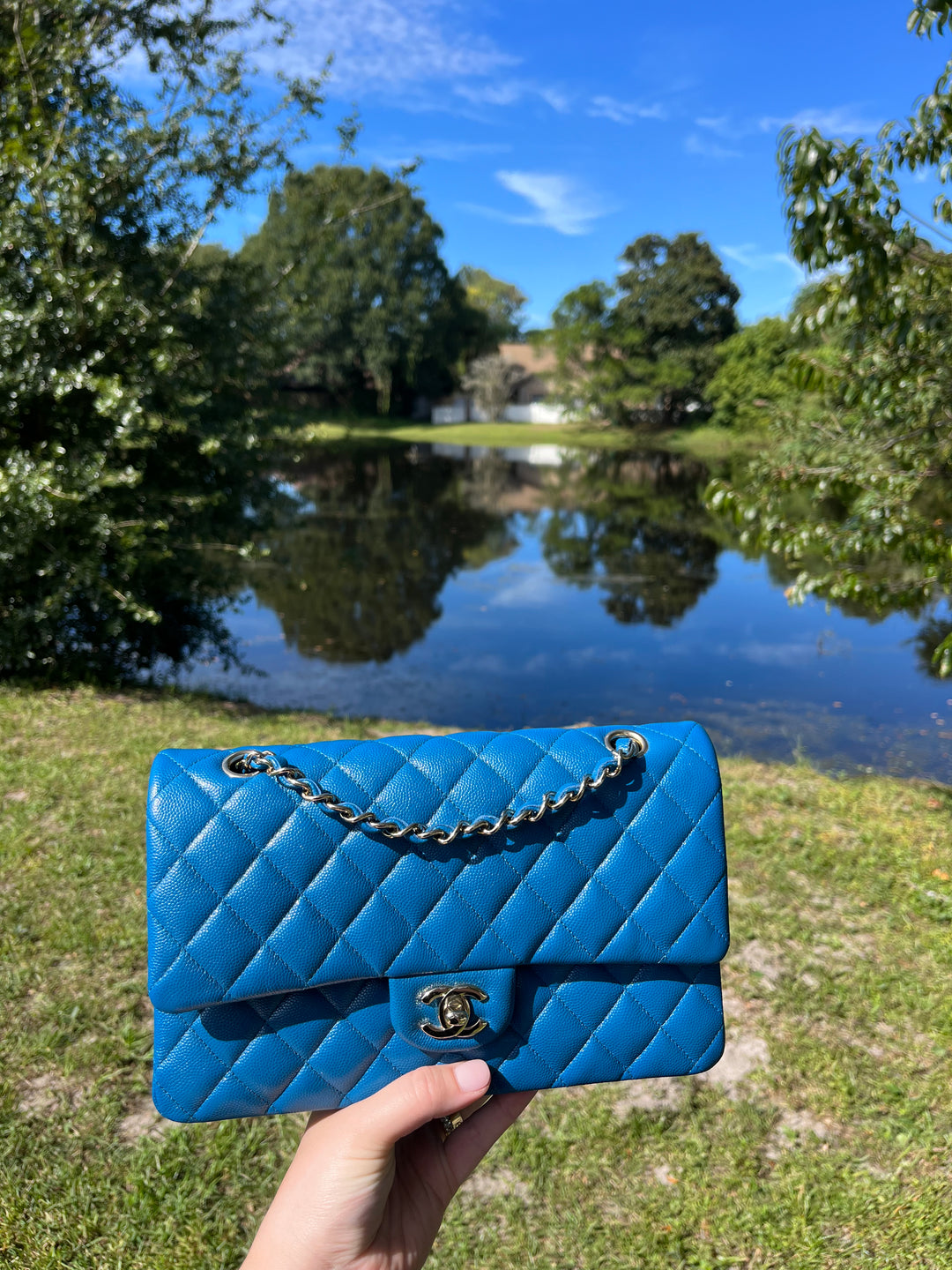 Chanel Blue Iridescent Medium Caviar Double Flap Bag