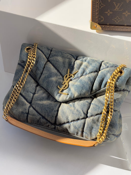 Saint Laurent Medium Denim Puffer Quilted Shoulder Bag