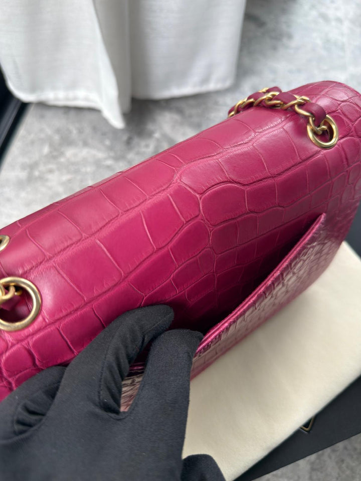 Chanel Medium Classic Flap Bag Matte Alligator Pink Brushed Gold Hardware 2018