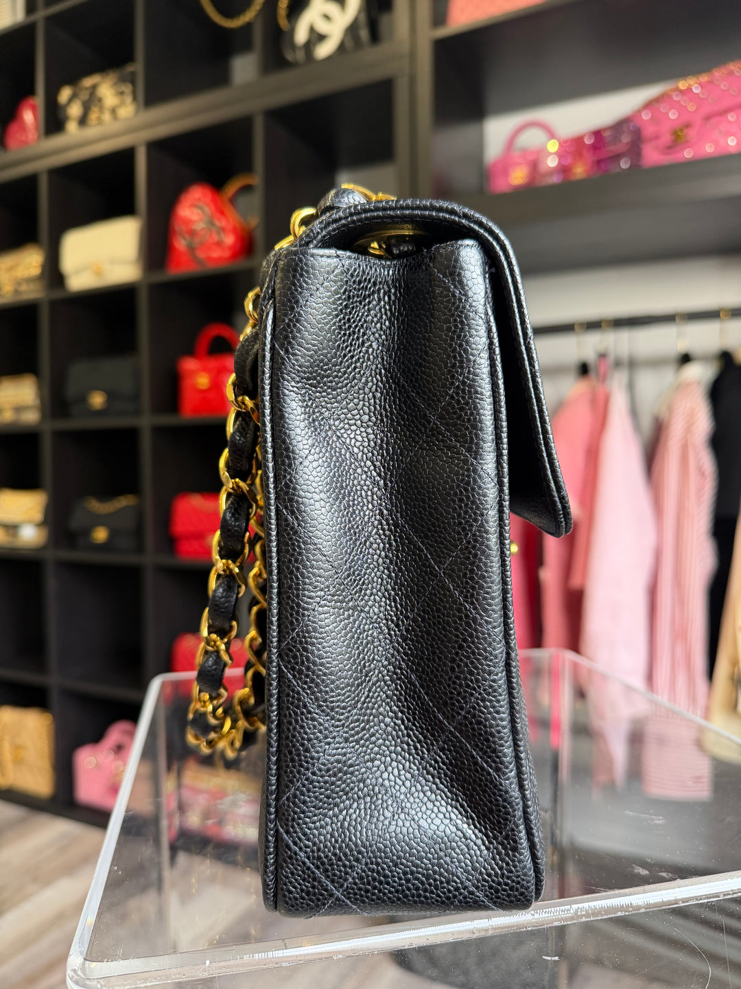 Chanel Classic Flap Jumbo Black Caviar 24K Gold Hardware 1994
