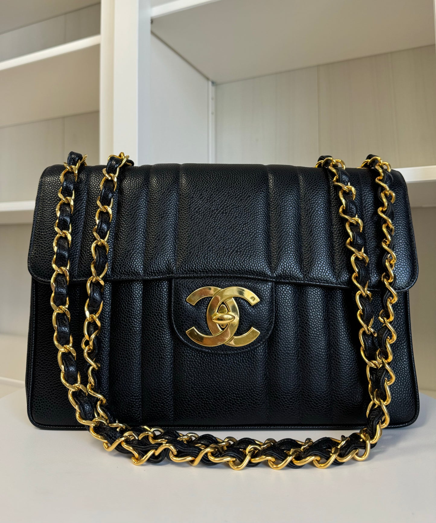 CHANEL VINTAGE BLACK CAVIAR MADEMOISELLE JUMBO CLASSIC FLAP BAG