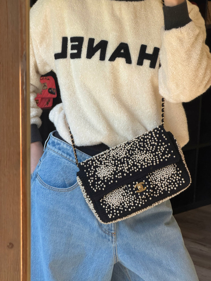Chanel 17C Medium Flap Bag Pearl Embellished Gold Hardware 2017