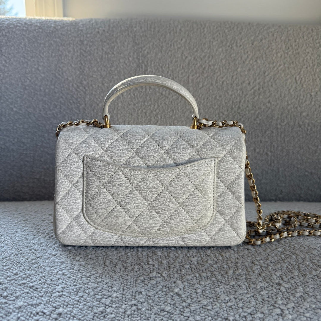 Chanel Mini Top Handle Flap Ivory Caviar Matte Gold Hardware 2021