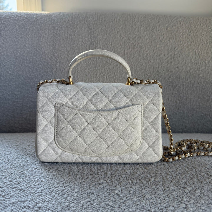 Chanel Mini Top Handle Flap Ivory Caviar Matte Gold Hardware 2021