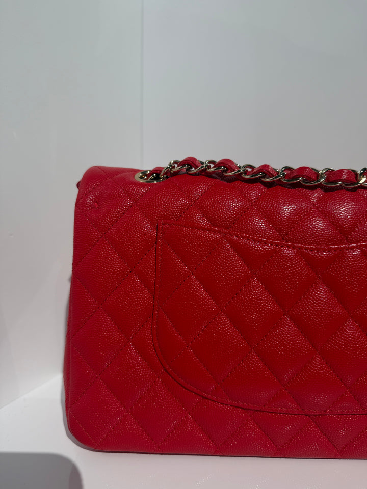 Chanel Medium Classic Double Flap Caviar Red Light Gold Hardware 2021