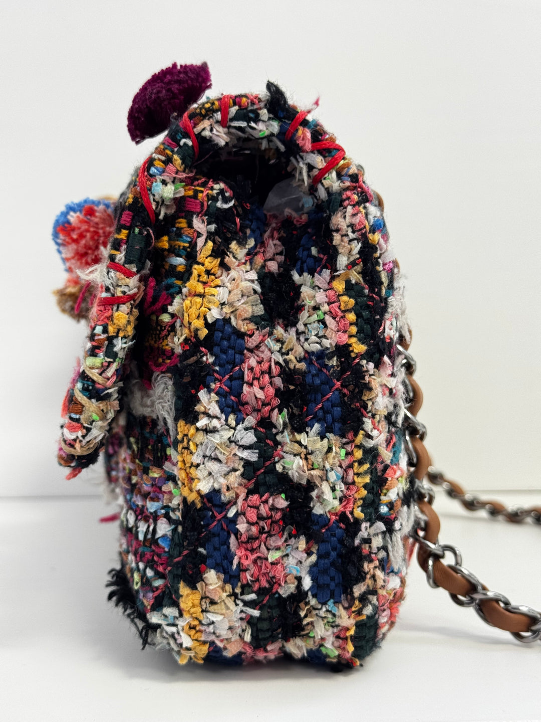 Chanel Medium Multicolor Tweed Pom Pom Flap