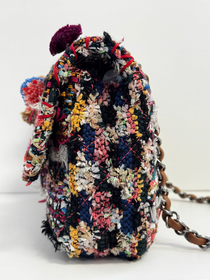 Chanel Medium Multicolor Tweed Pom Pom Flap