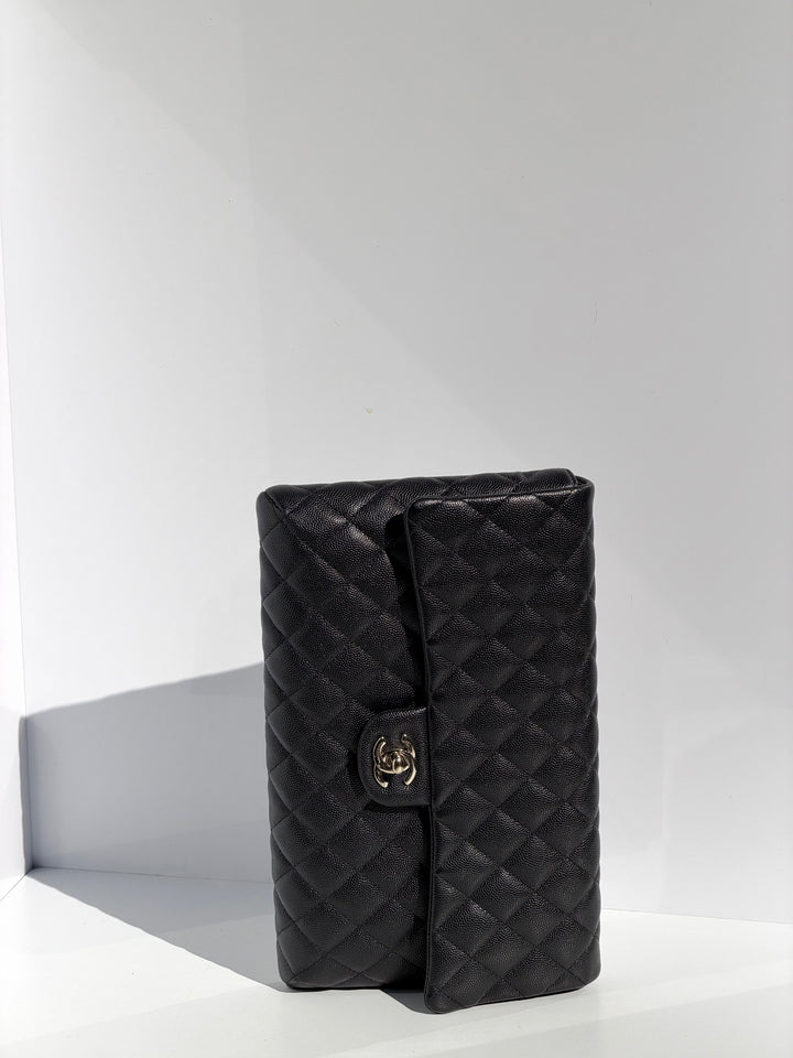 Chanel 18B Black Classic Quilted Caviar Clutch