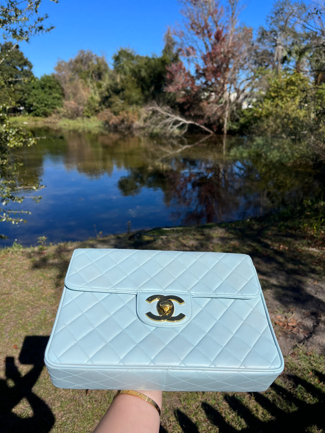 Chanel Baby Blue Maxi Lambskin Flap Bag