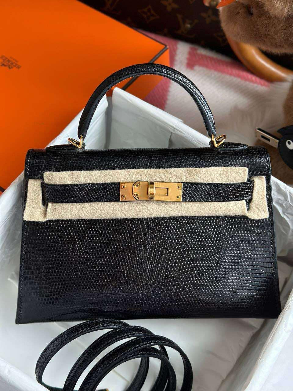 Hermes Mini Sellier Black Lizard Kelly 20