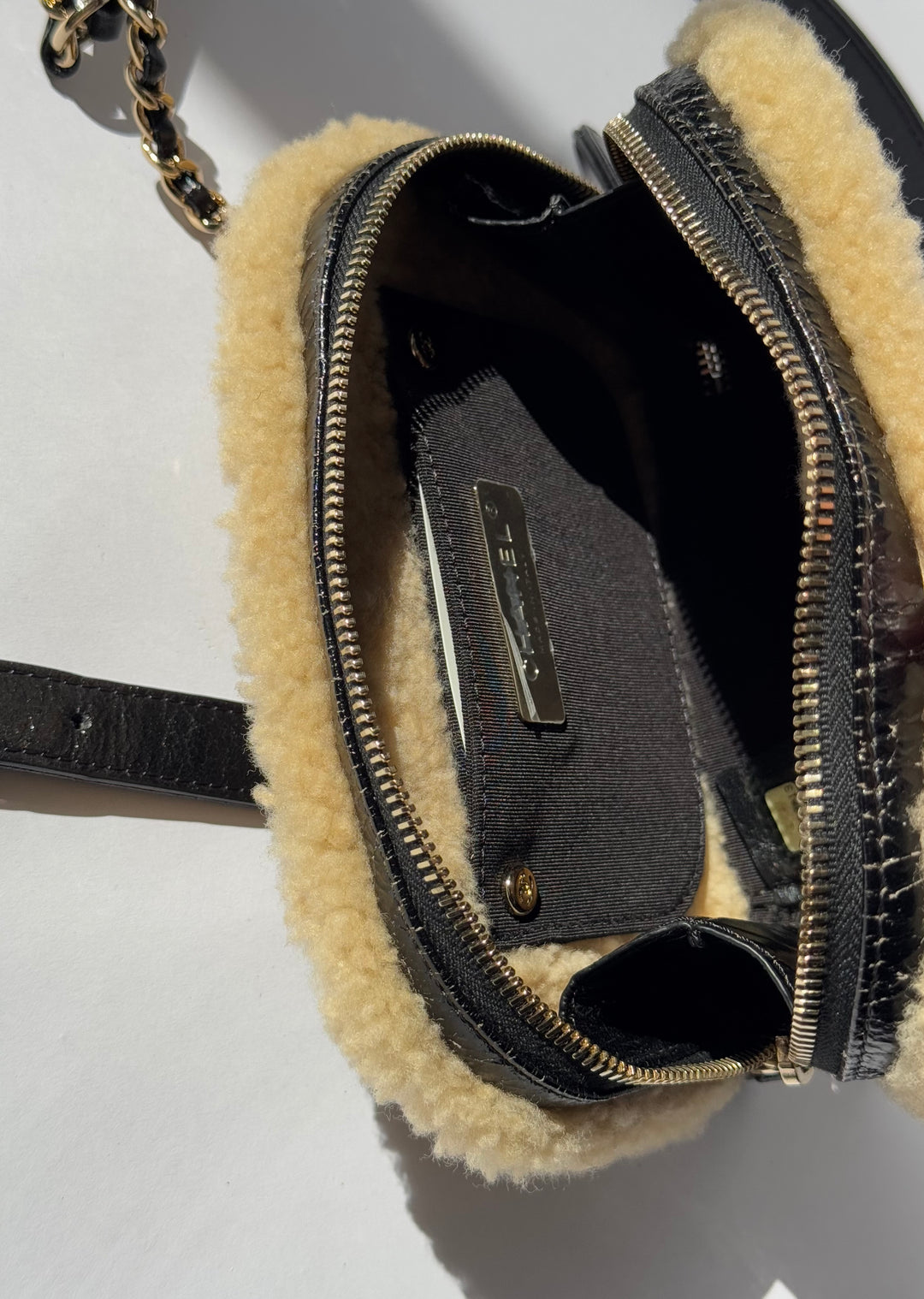 Chanel Shiny Crumpled Sheepskin Shearling CC Mania Waist Bag