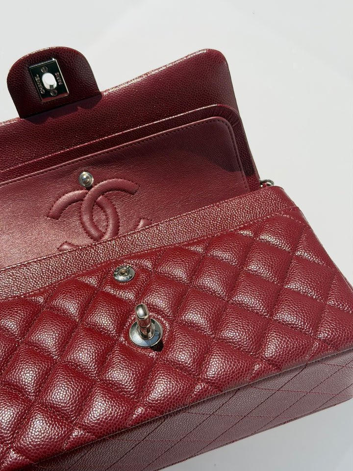 Chanel Small Classic Double Flap Caviar Burgundy Silver Hardware 2020
