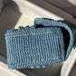 Chanel 24P Blue Braided Raffia Mini Flap Bag