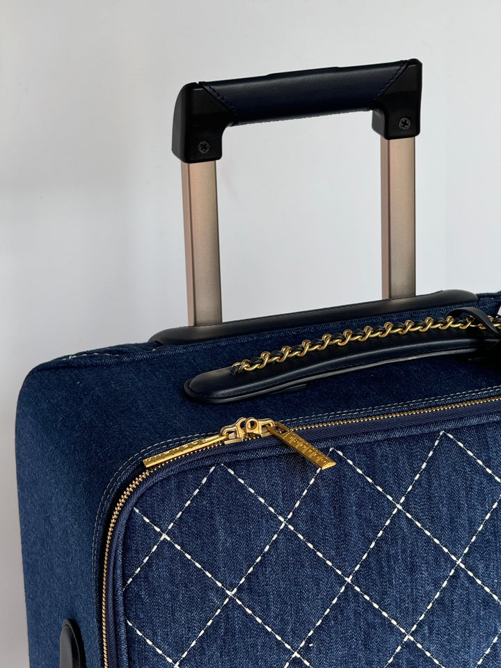 Chanel 20C Blue Quilted Denim & Leather Trolly