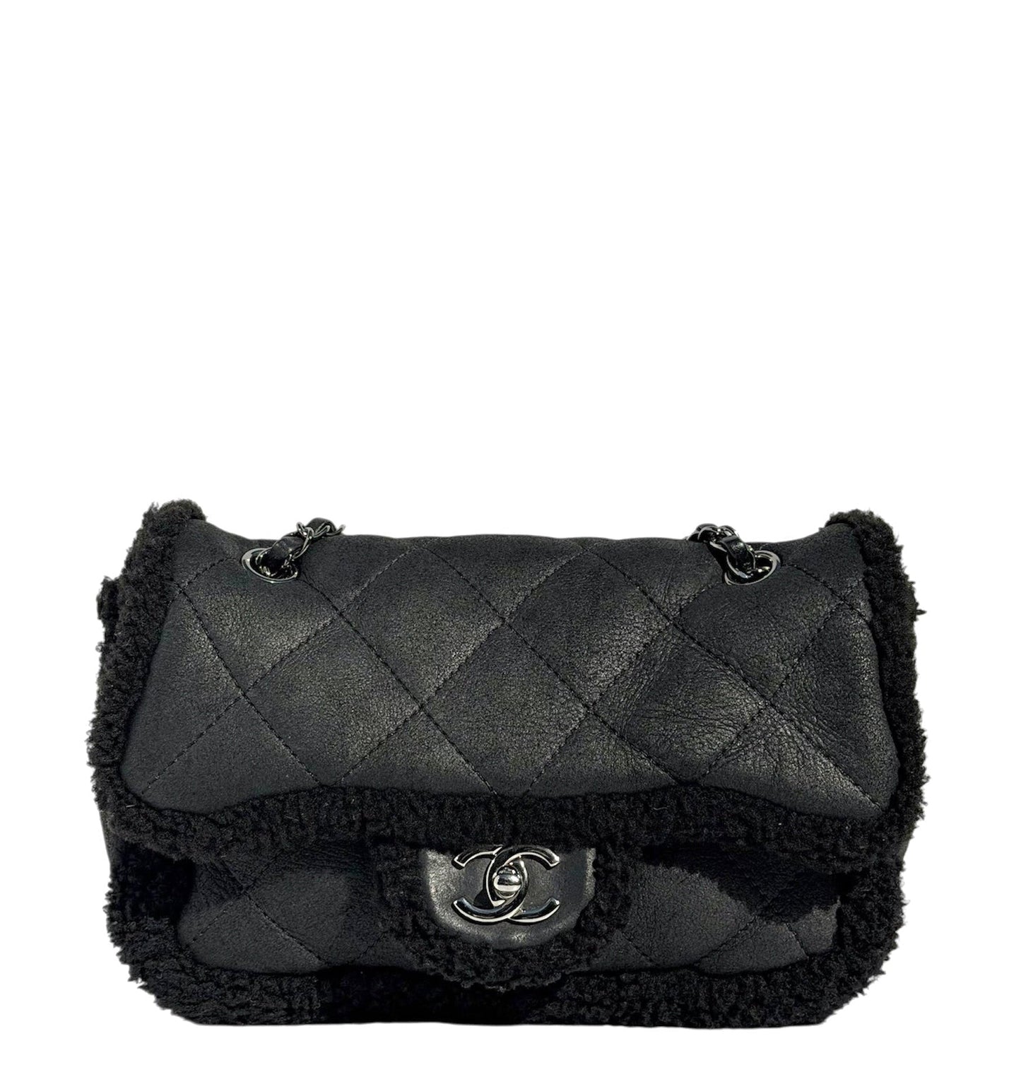 Chanel Medium Black Shearling Coco Neige Flap