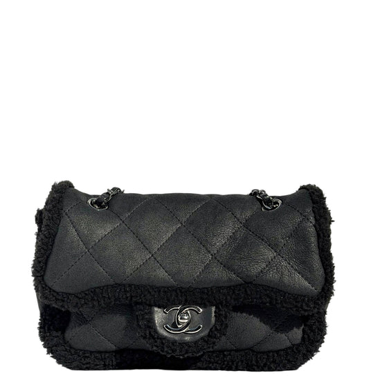 Chanel Medium Black Shearling Coco Neige Flap