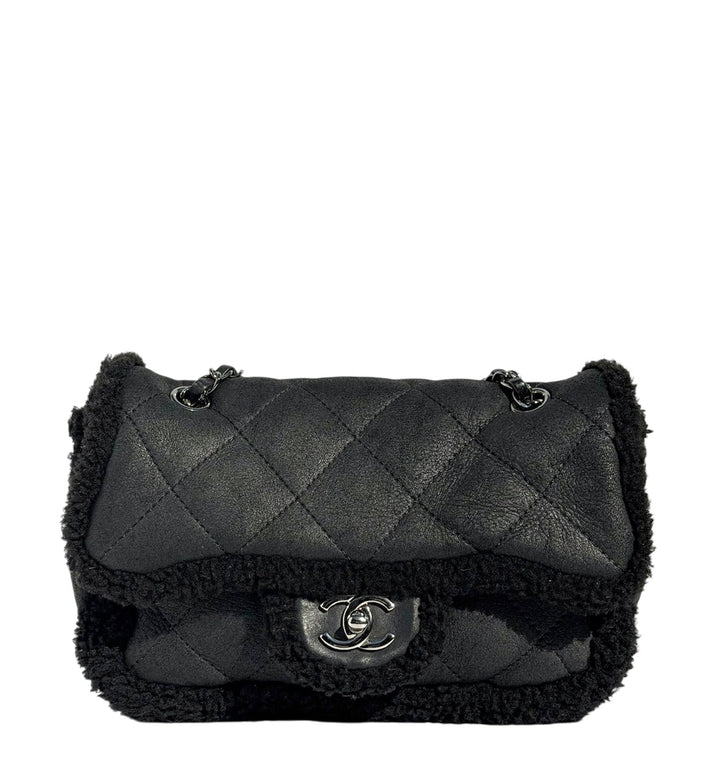 Chanel Medium Black Shearling Coco Neige Flap