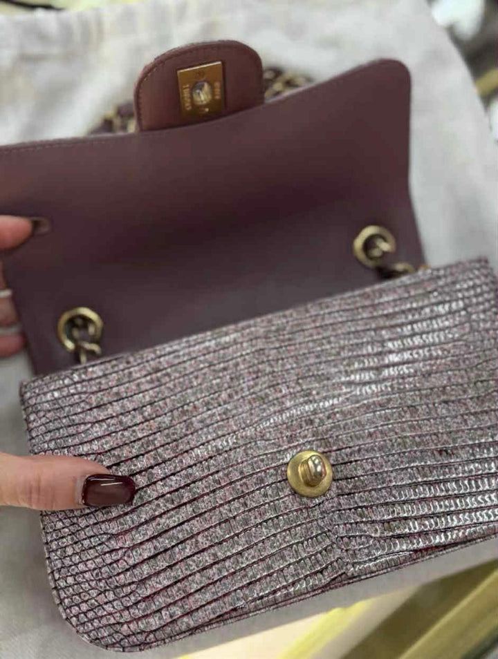 Chanel Mauve Taupe Lizard Mini Rectangular Flap Bag