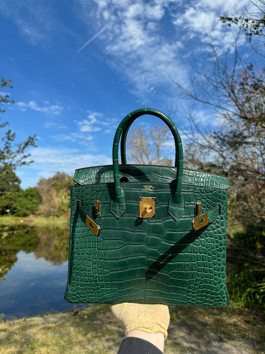 Hermes Matte Croc Vert Fonce Birkin 30