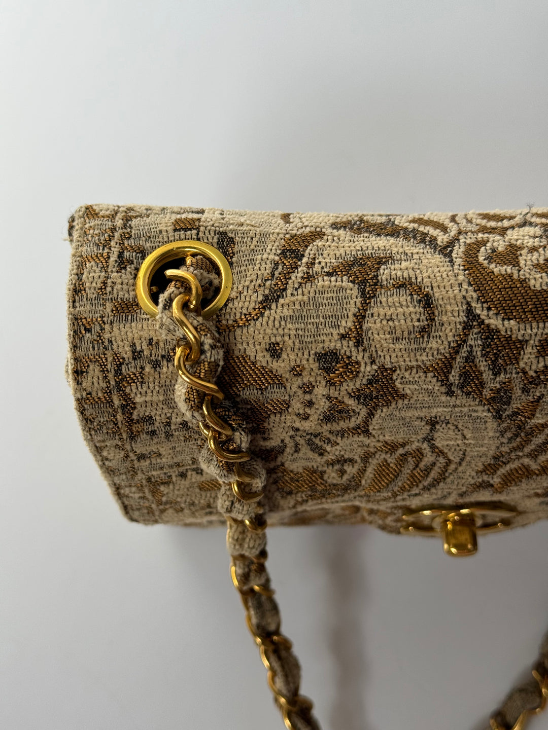 Chanel 1991 Bronze Metallic Brocade Vintage Mini Square Flap Bag