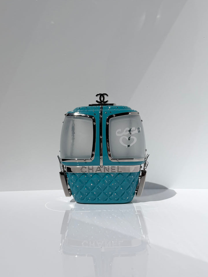 Chanel Ski Gondola Swarovski Minaudière Blue Silver Hardware 2019