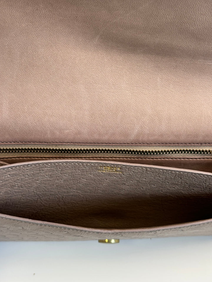Hermes 1982 Ostrich Lydie 2 Ways Clutch Bag