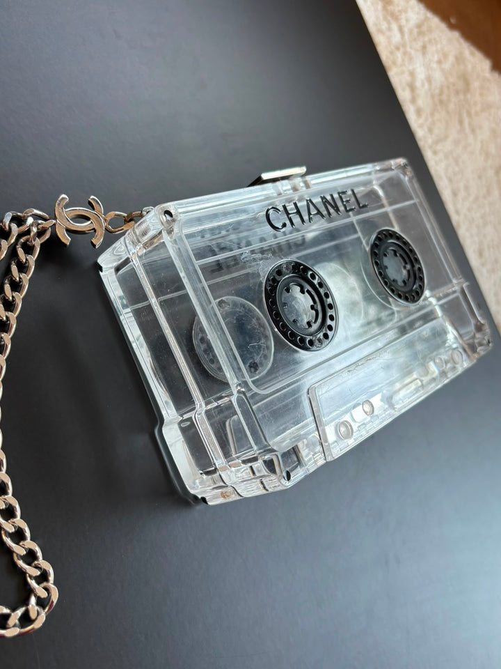 Chanel Clear Lucite Cassette Evening Clutch Silver Hardware 2004