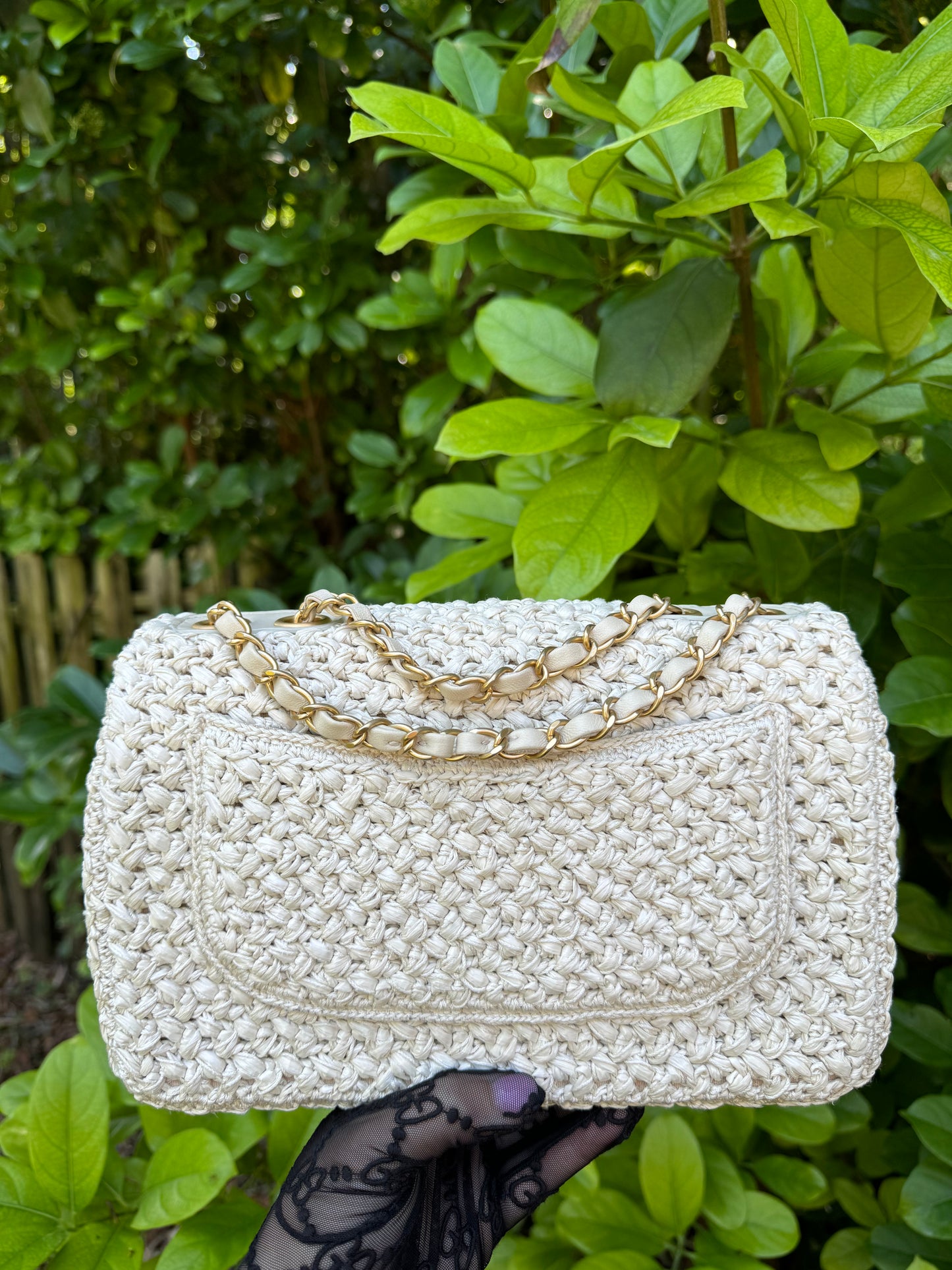 Chanel 18C Tan Ancient Greece Raffia Crochet Flap Bag