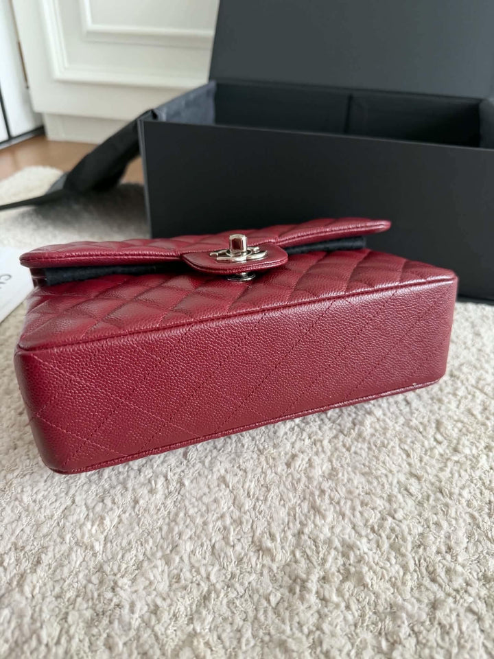 Chanel Small Classic Double Flap Caviar Wine Red Silver Hardware 2020