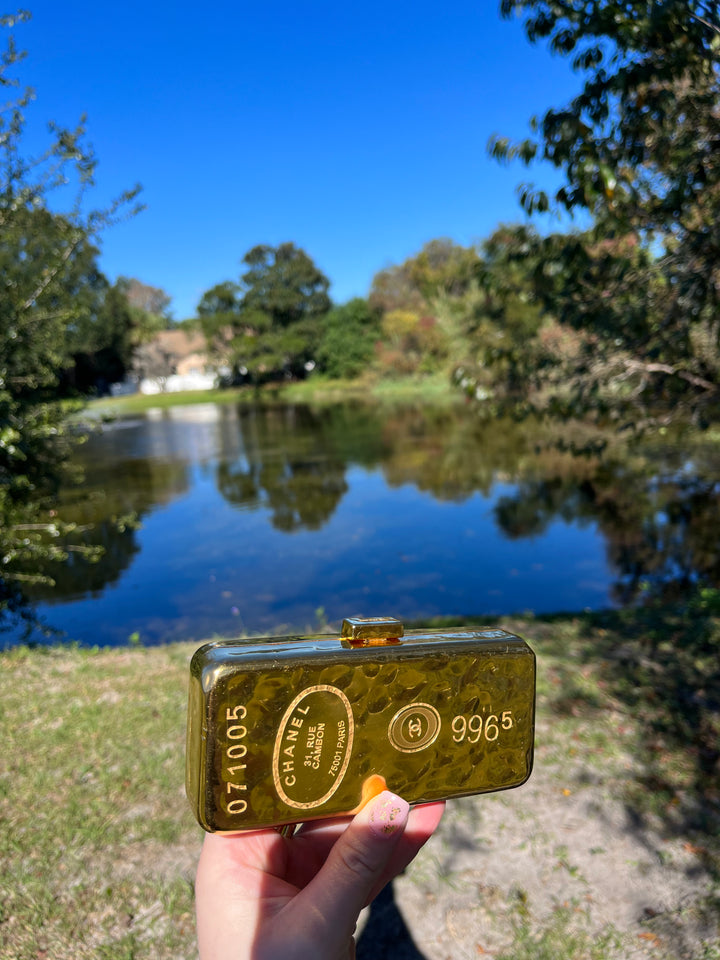 Chanel Hammered Gold Metal Bullion Bar Minaudière Clutch