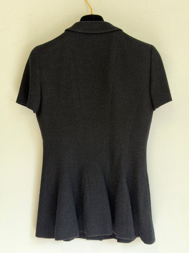Chanel 1995 Black Tweed CC Logo Peplum Jacket