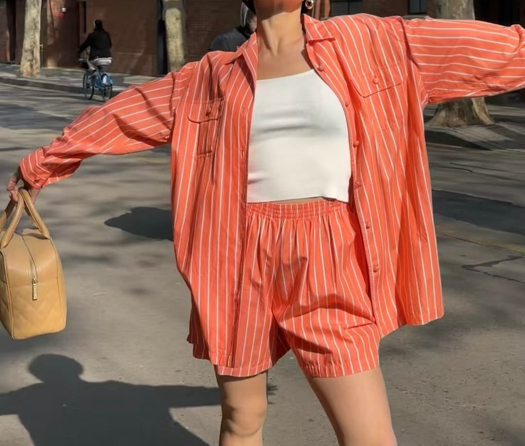 Chanel Vintage 1980s Orange Striped Top & Bottom Set