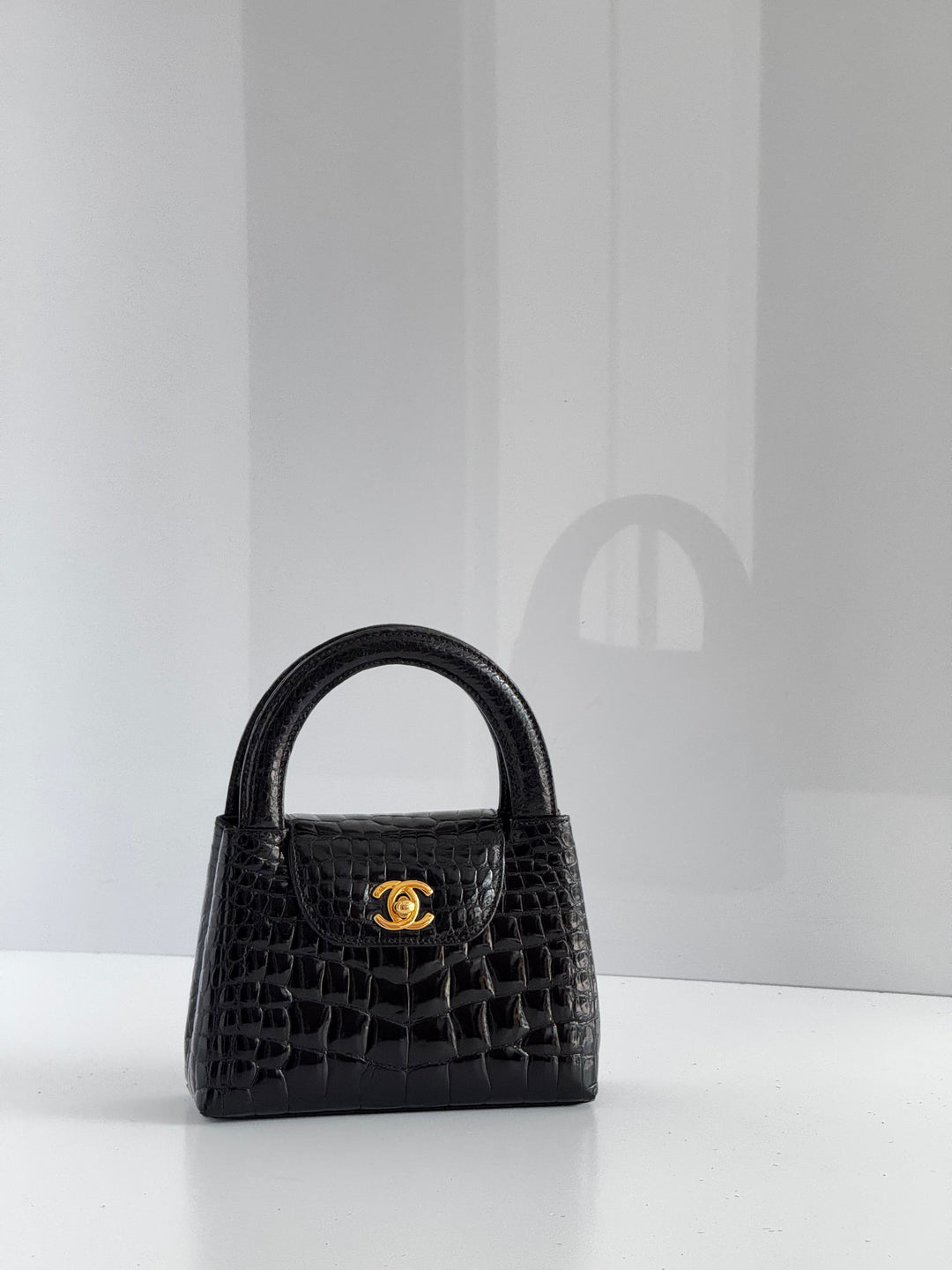 Chanel Rare Black Crocodile Top Handle Micro Mini Kelly Bag 24K Gold Hardware 1996