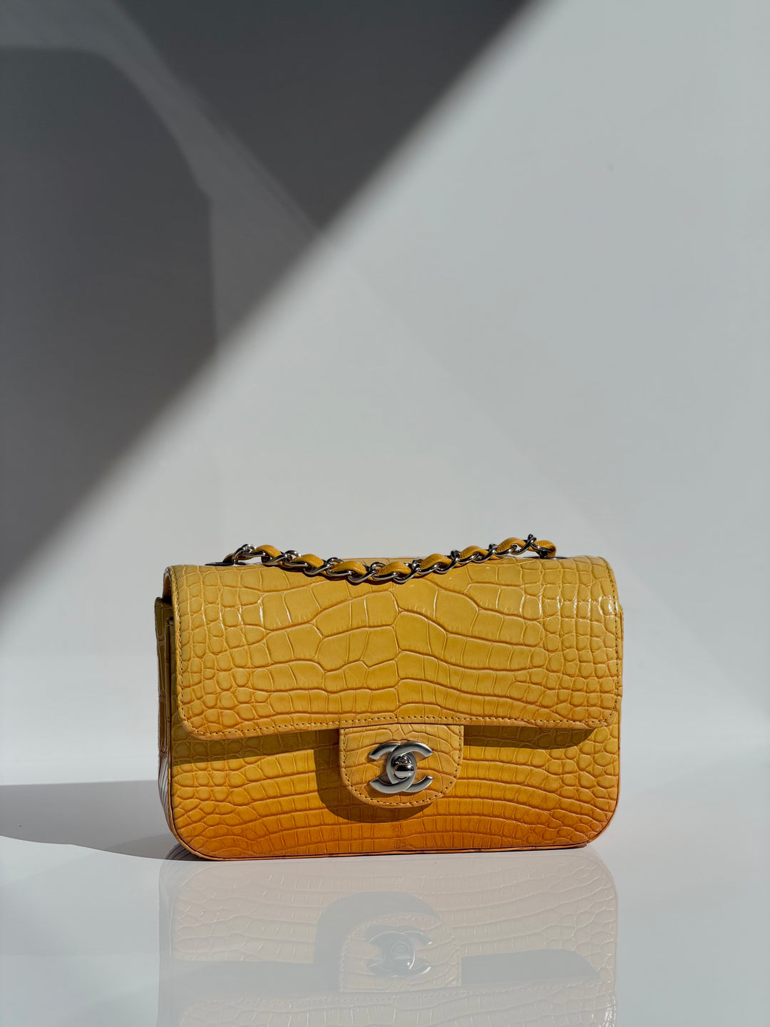Chanel Mini Flap Orange & Yellow Ombre Alligator Silver Hardware 2014