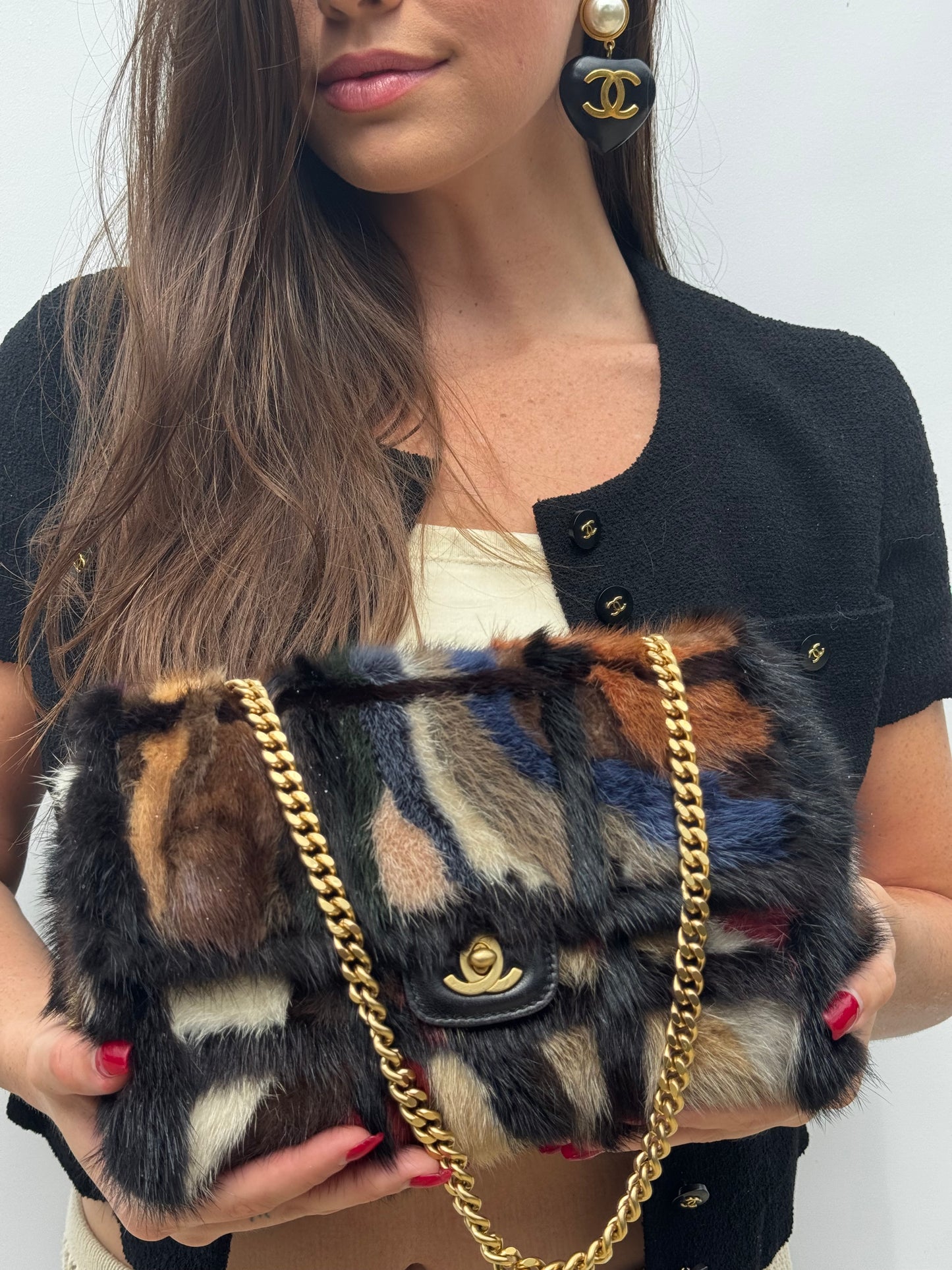 Chanel Multicolor Medium Mink Fur Single Flap Bag